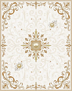 Elegant Gold Floral Scroll Pattern Rug
