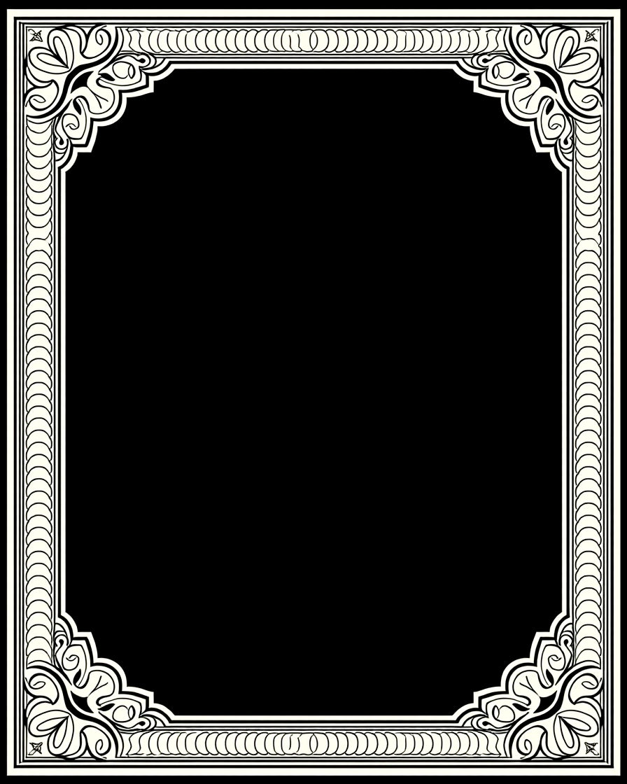 Ornate Abstract Black Cream Frame Rug