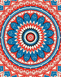 Vibrant Red Blue Floral Mandala Design Rug