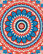Vibrant Red Blue Floral Mandala Design Rug