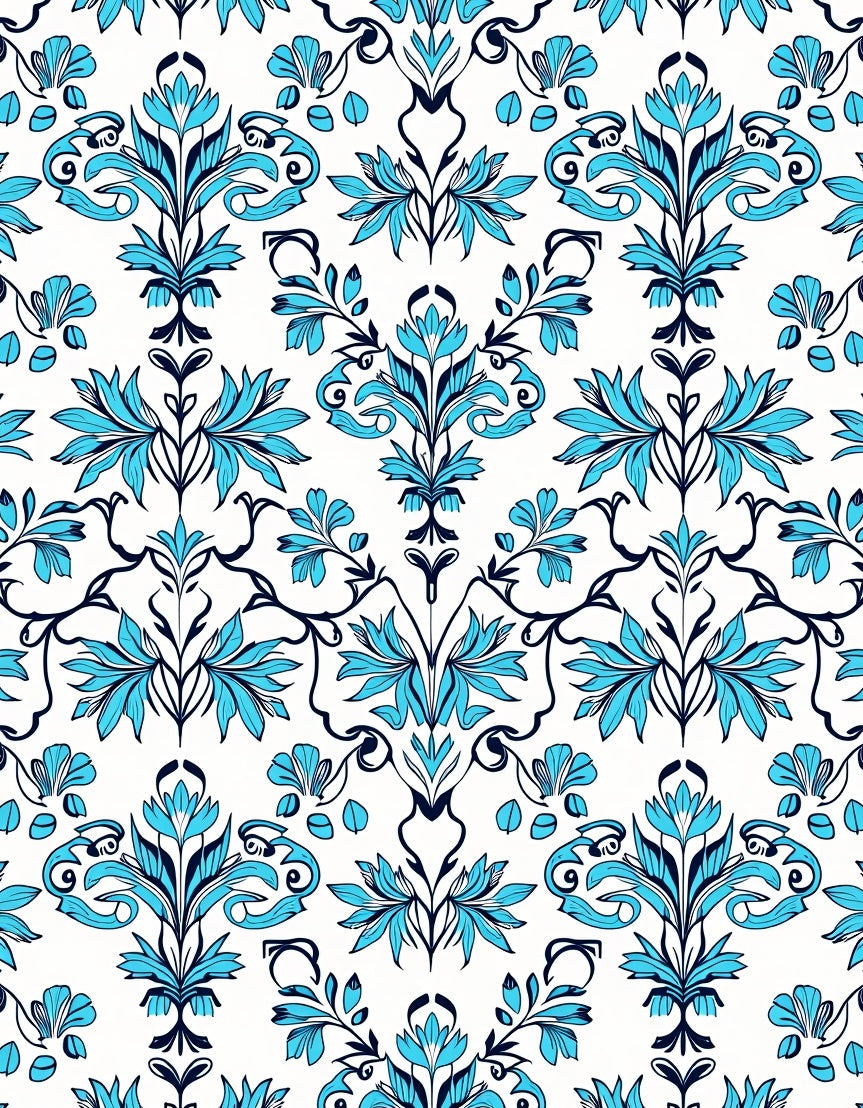 Elegant Teal Navy Floral Damask Rug