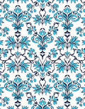 Elegant Teal Navy Floral Damask Rug