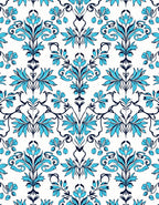 Elegant Teal Navy Floral Damask Rug