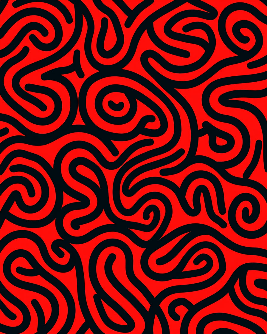 Bold Red Black Swirl Pattern Rug
