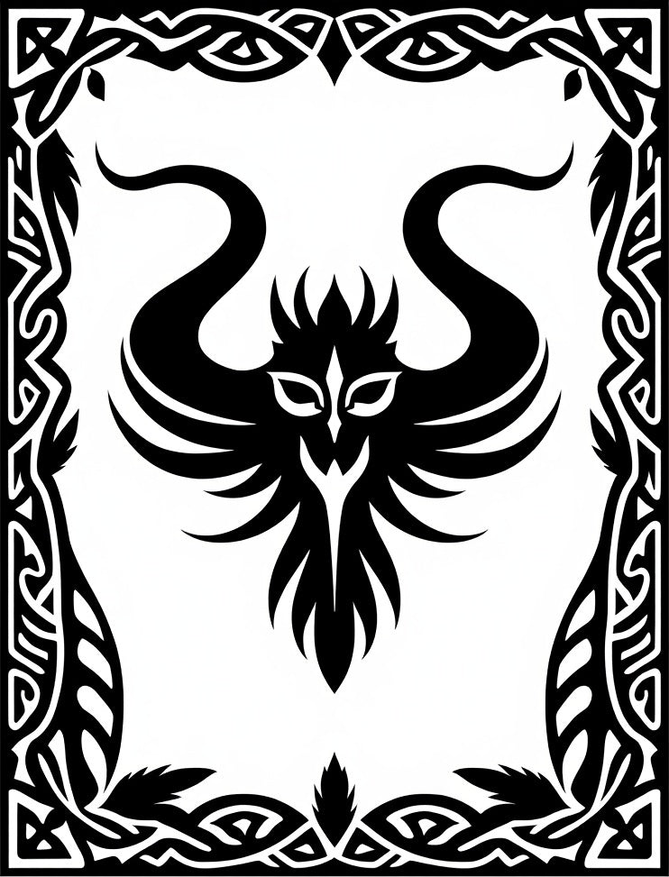 Tribal Dragon Black Outline Border Rug