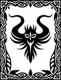 Tribal Dragon Black Outline Border Rug