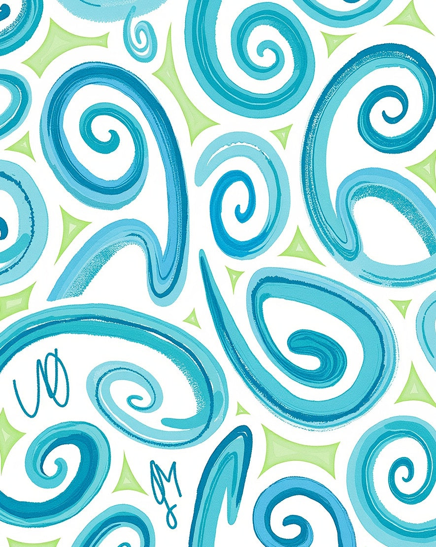 Turquoise Swirling Curls Whimsical Rug
