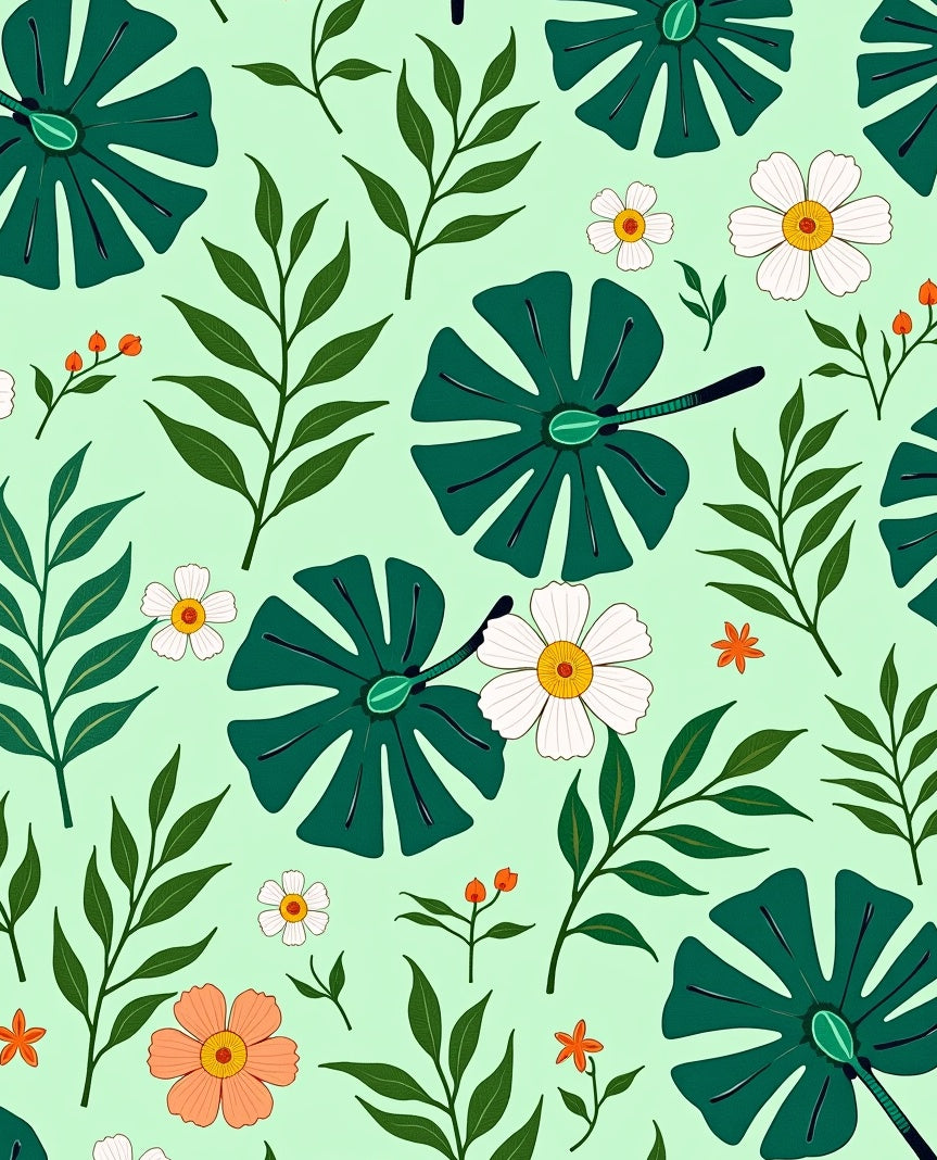 Tropical Leaf Flower Print Design Rug