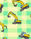Yellow Excavator Pattern on Green Yellow Check Rug