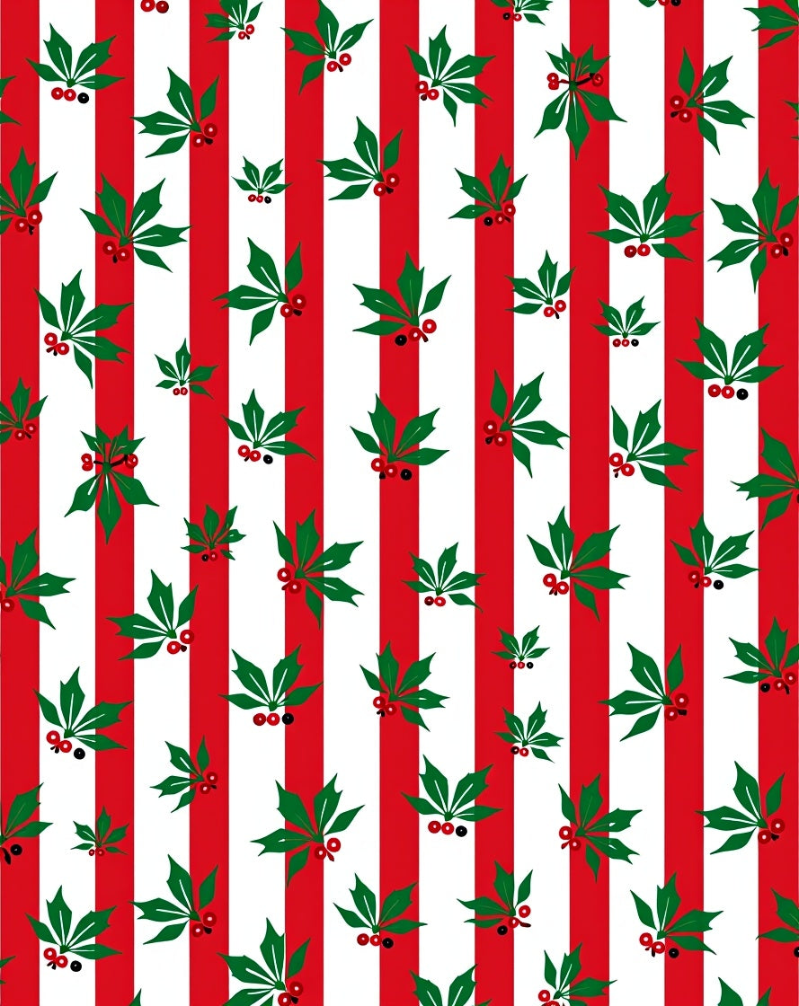 Red White Stripe Holly Berry Garland Rug