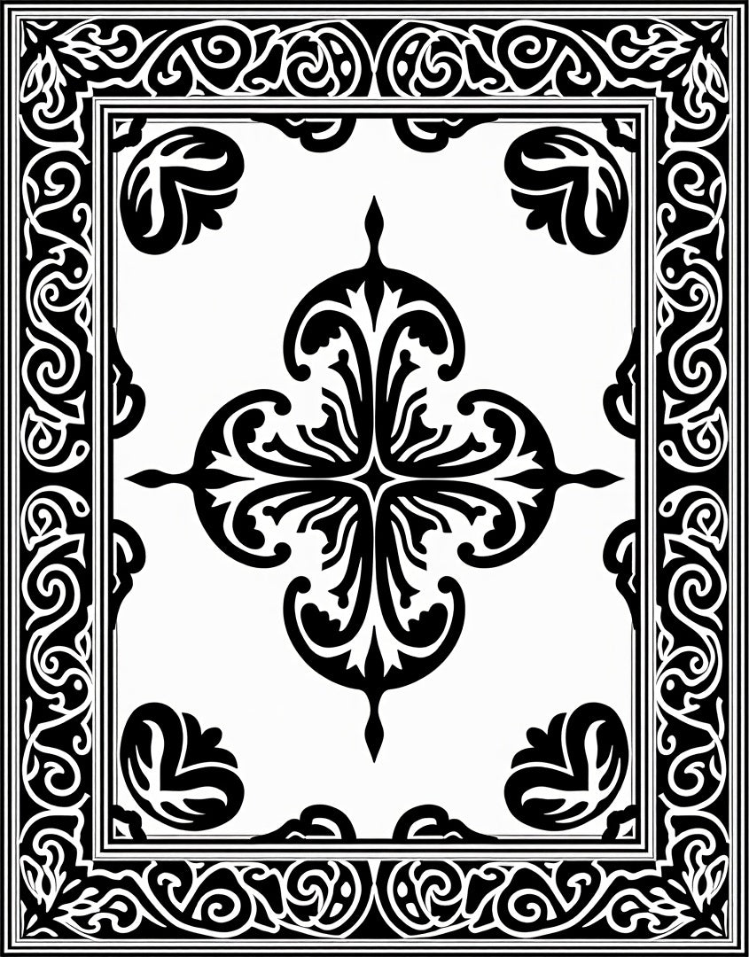 Classic Black White Ornamental Scroll Rug