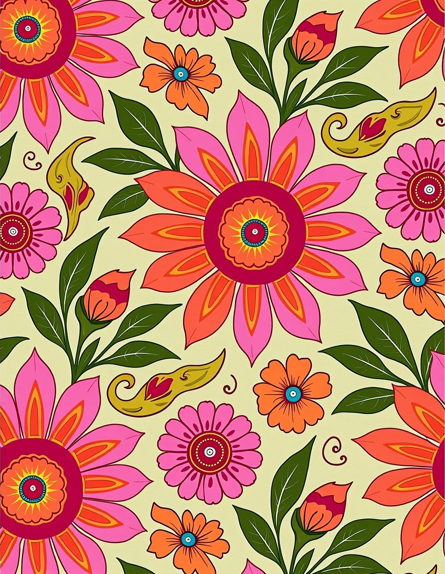 Vibrant Floral Retro Pattern Rug