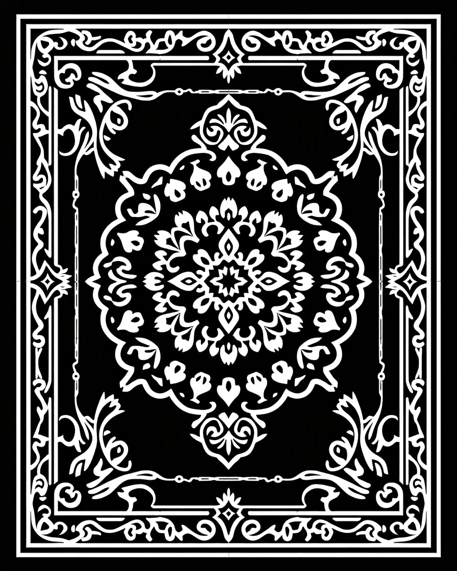 Classic Black White Floral medallion Rug