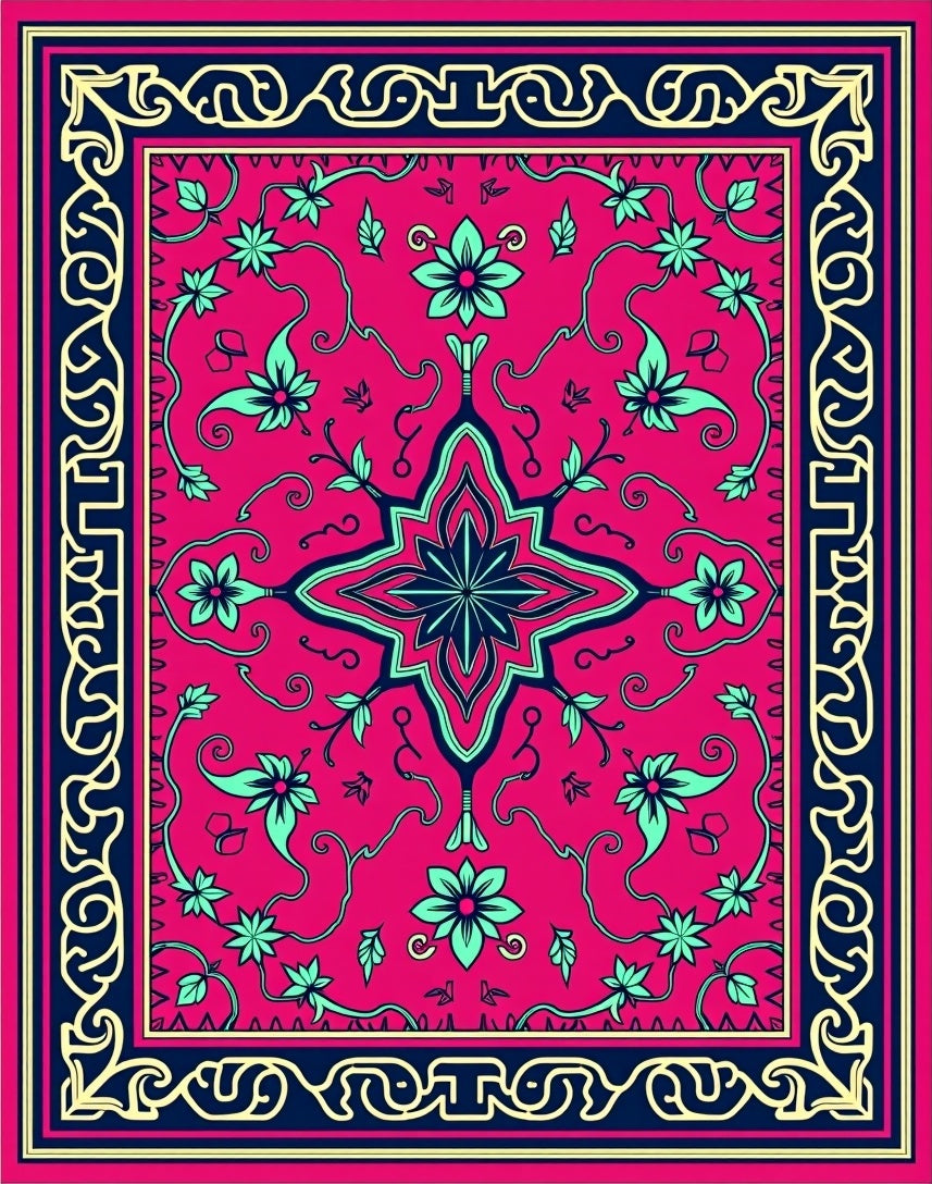 Vibrant Floral Vine Mandala Area Rug