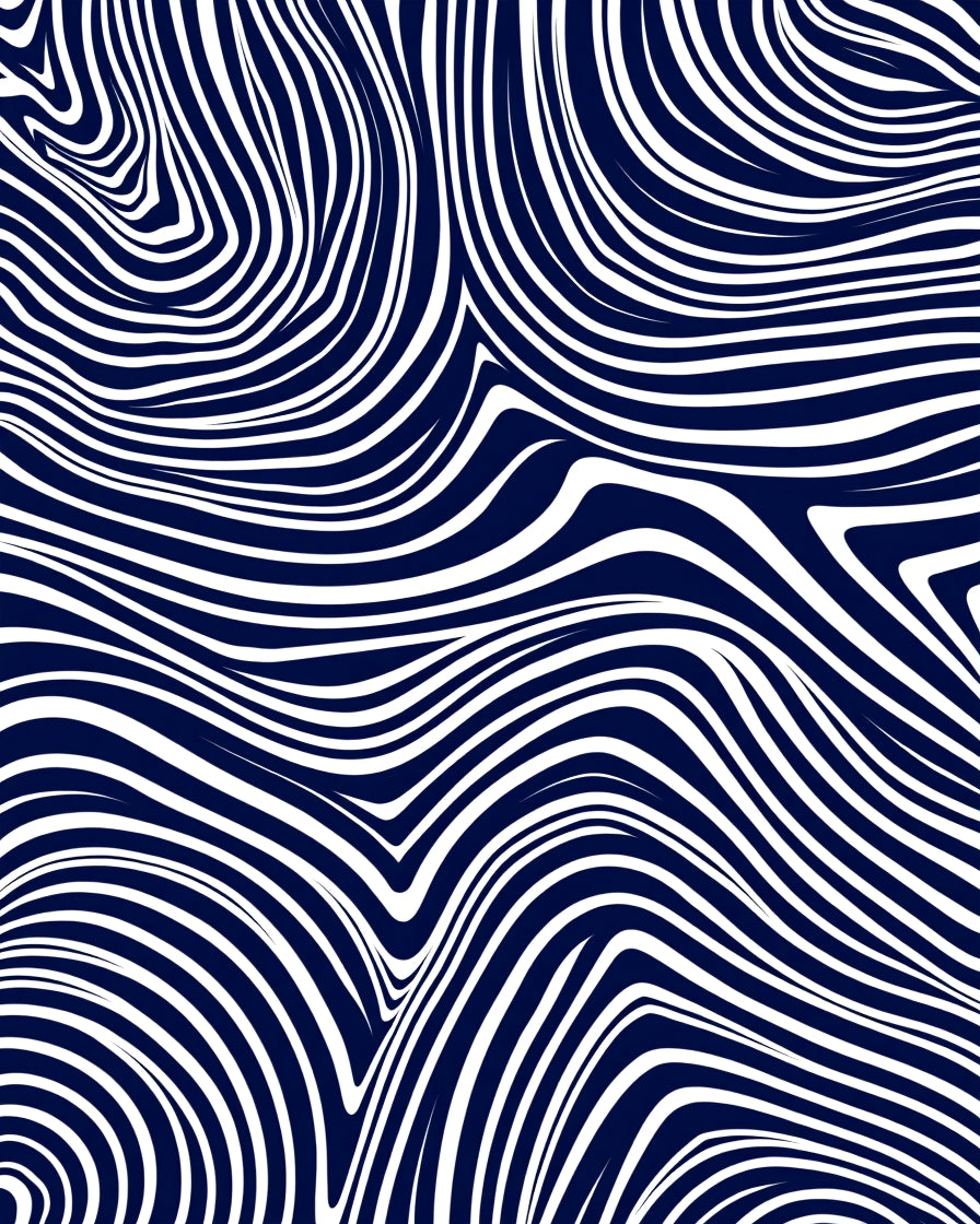 Abstract Navy White Wavy Lines Rug