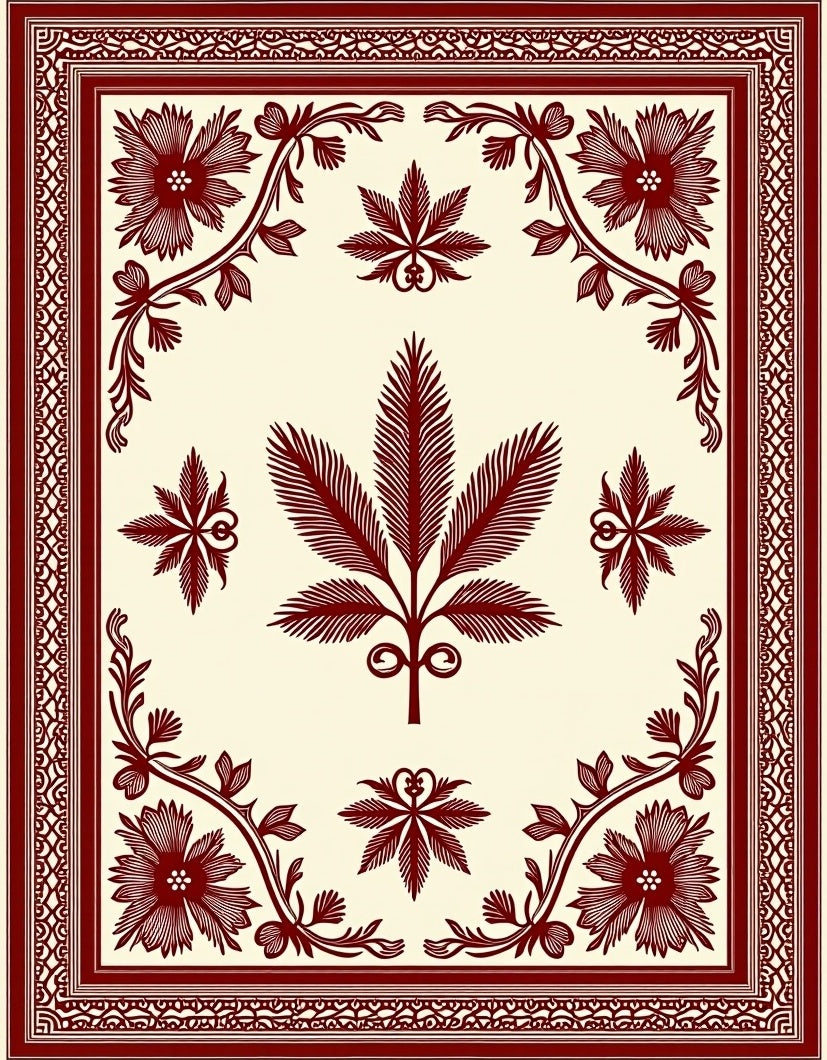 Maroon Floral and Leaf Pattern Design Rug