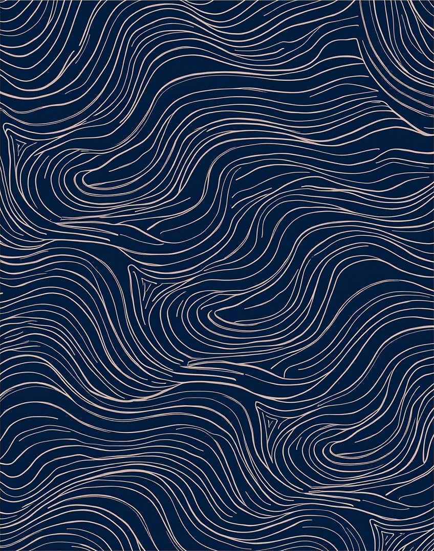 Modern Navy Wavy Line Pattern Rug