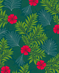Vibrant Red Floral Green Leaf Pattern Rug