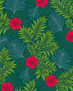 Vibrant Red Floral Green Leaf Pattern Rug
