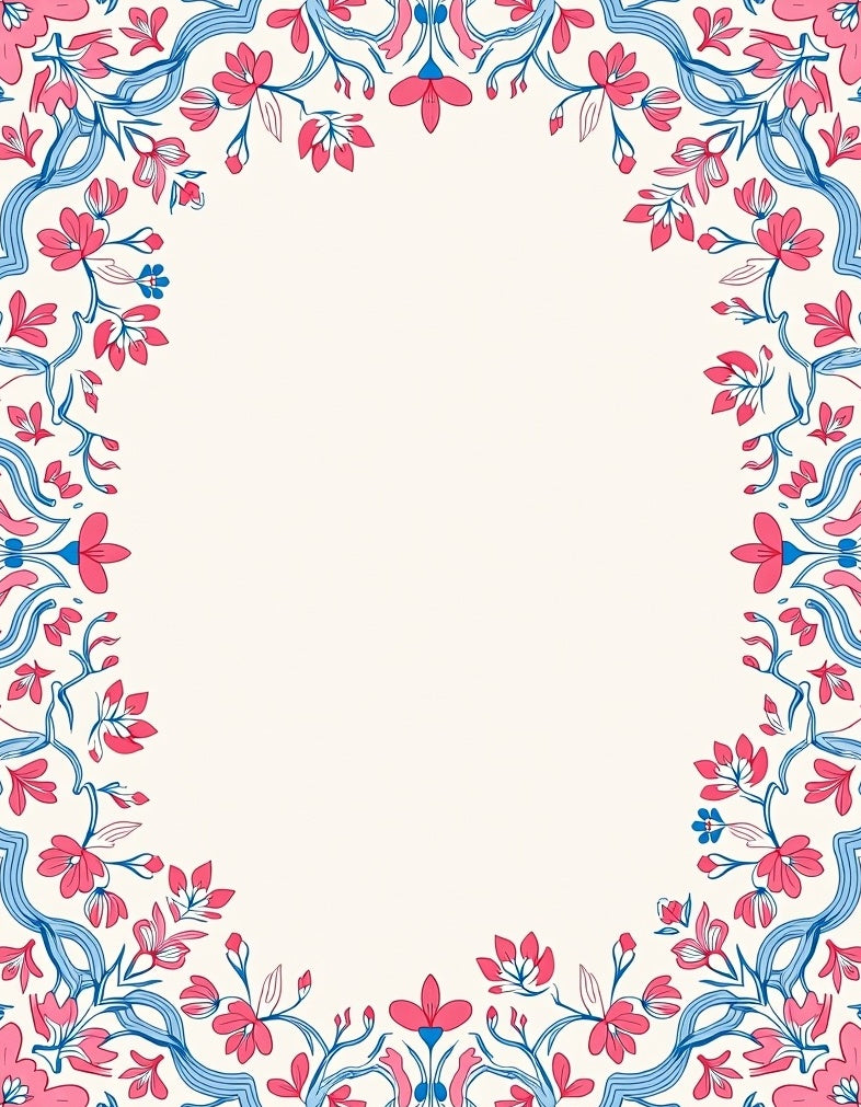 Pink Blue Floral Symmetry Rug