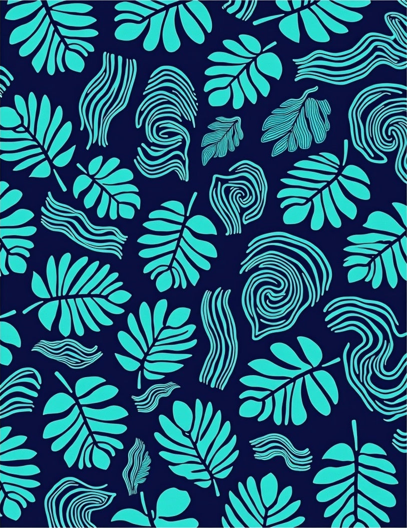Tropical Leaf Abstract Swirl Design Rug