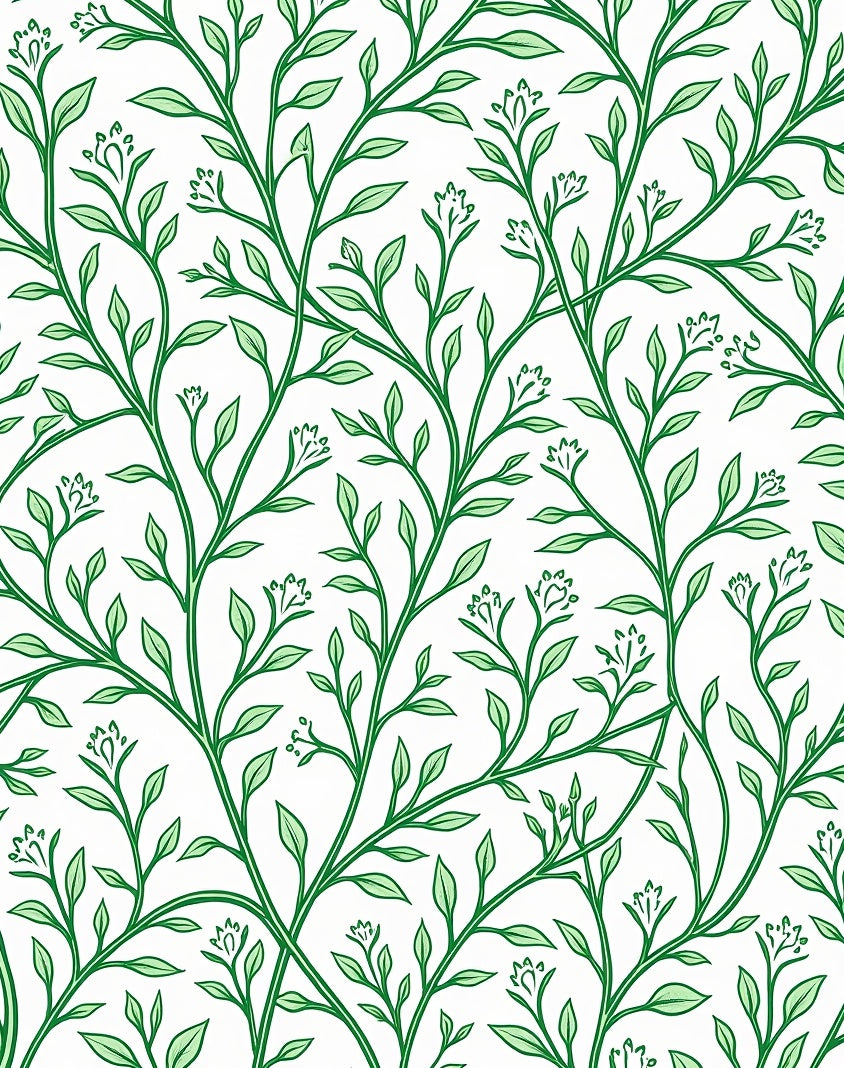 Elegant Green Vine Motif Pattern Rug