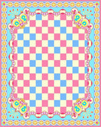 Whimsical Checkered Floral Design Rug