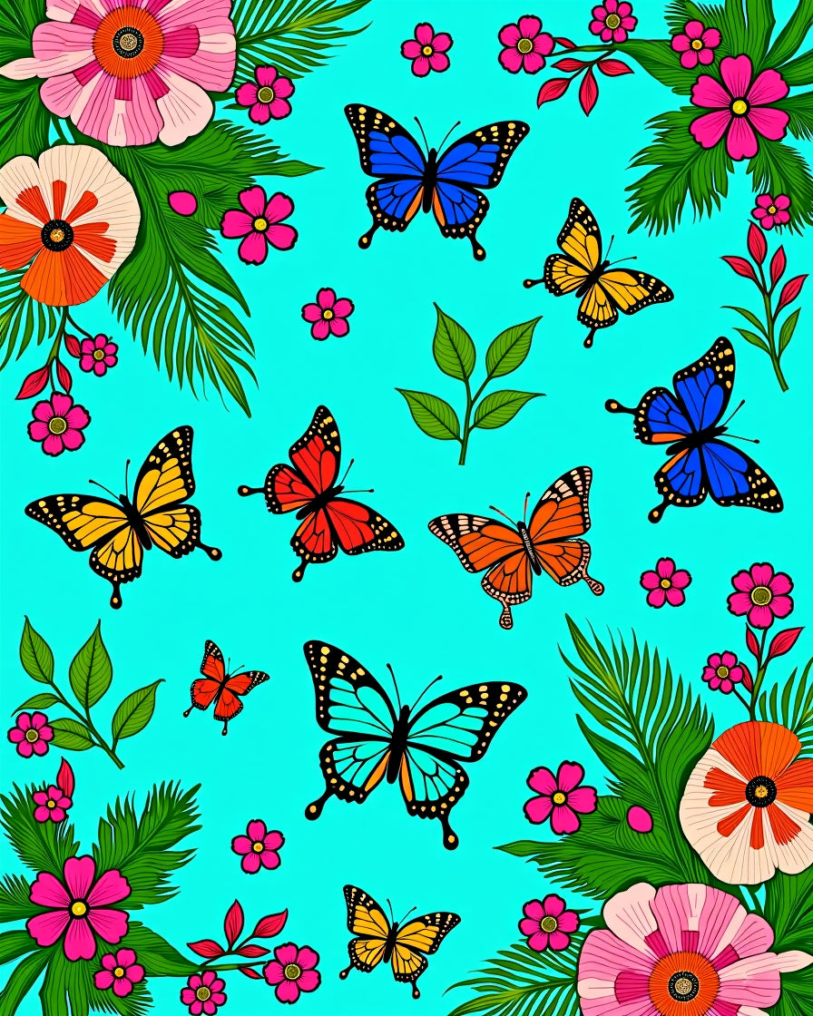 Vibrant Floral Butterfly Pattern Design Rug