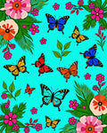 Vibrant Floral Butterfly Pattern Design Rug