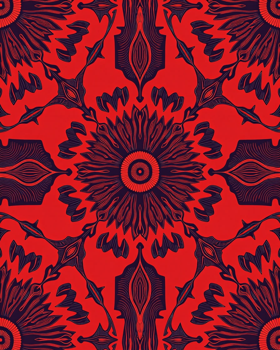 Intricate Floral Sunburst Red Pattern Rug