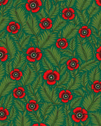 Vibrant Red Poppy Fern Pattern Rug