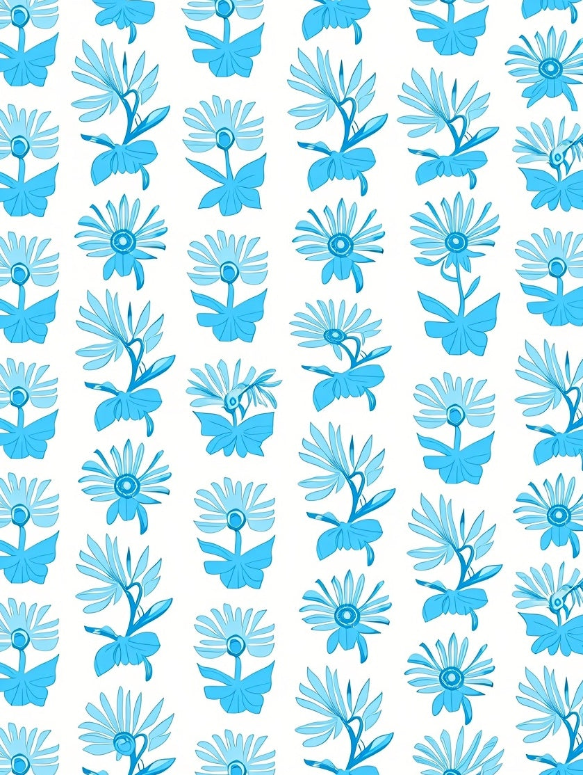 Blue Stylized Daisy Pattern Rug