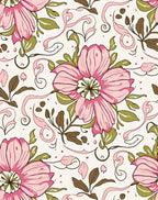 Pink Floral Swirls Botanical Pattern Rug