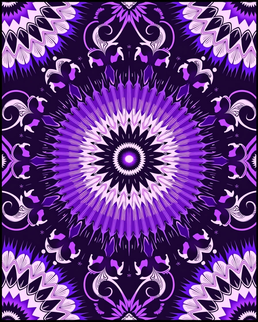 Vibrant Purple Mandala Floral Pattern Rug