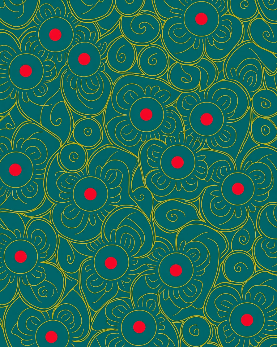 Teal Yellow Crimson Floral Swirl Rug