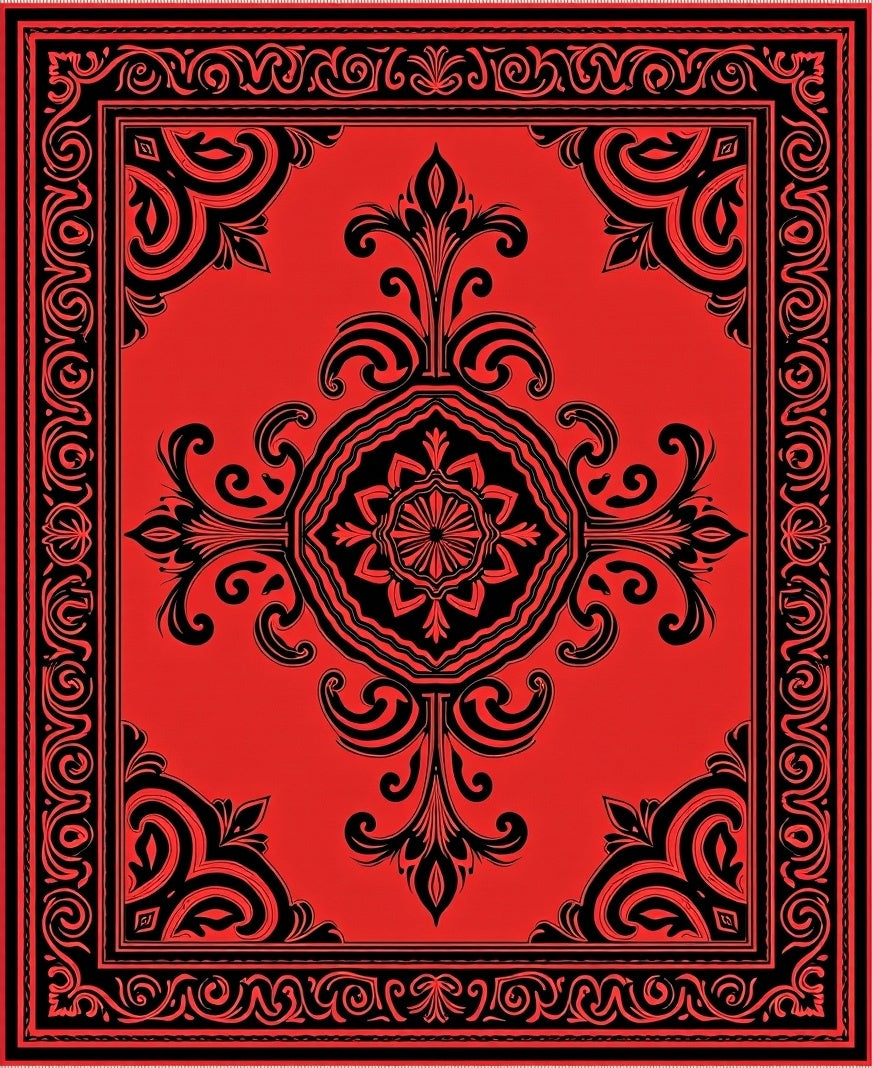 Bold Red Black Floral Medallion Rug