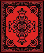 Bold Red Black Floral Medallion Rug