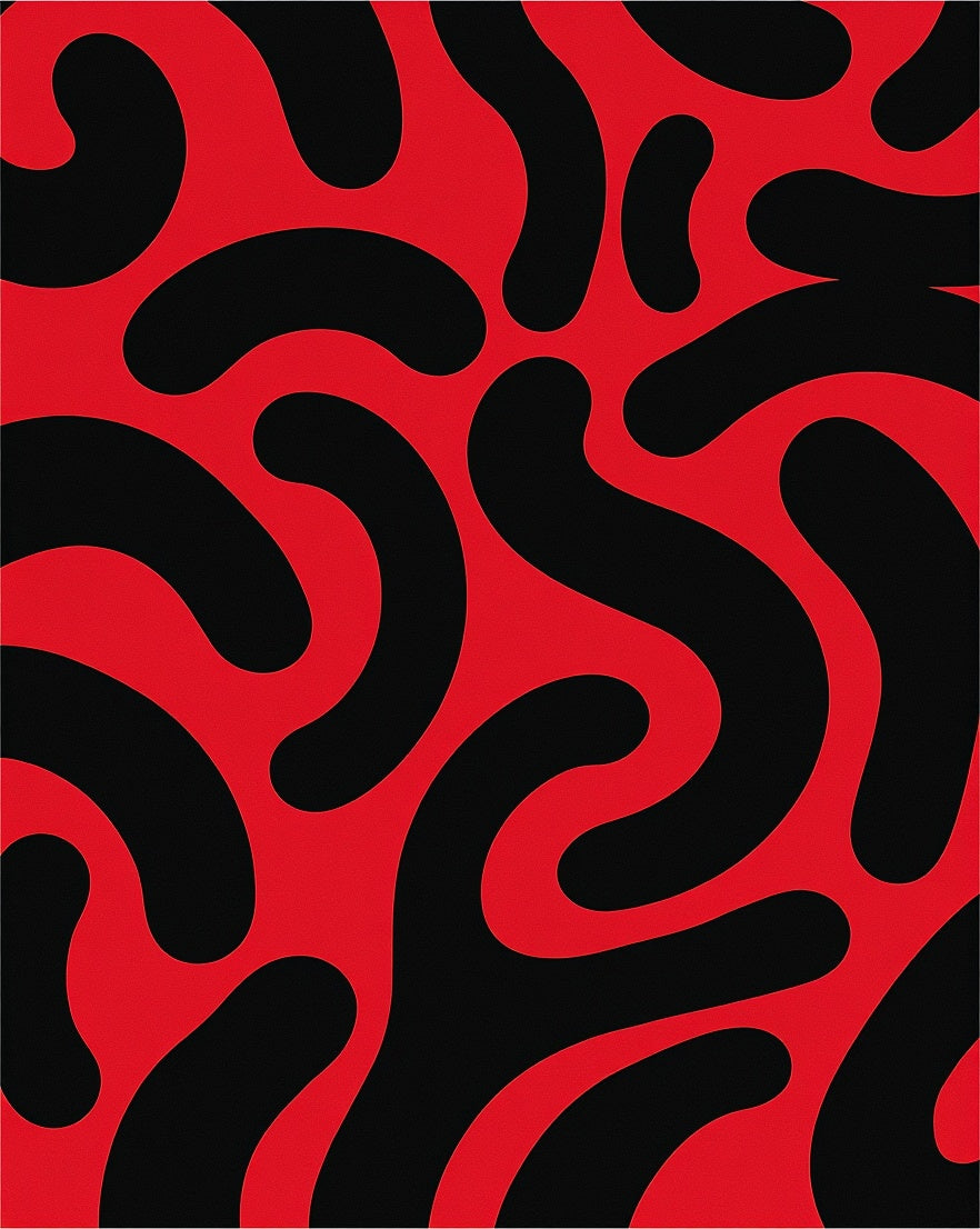 Bold Red Black Abstract Pattern Rug