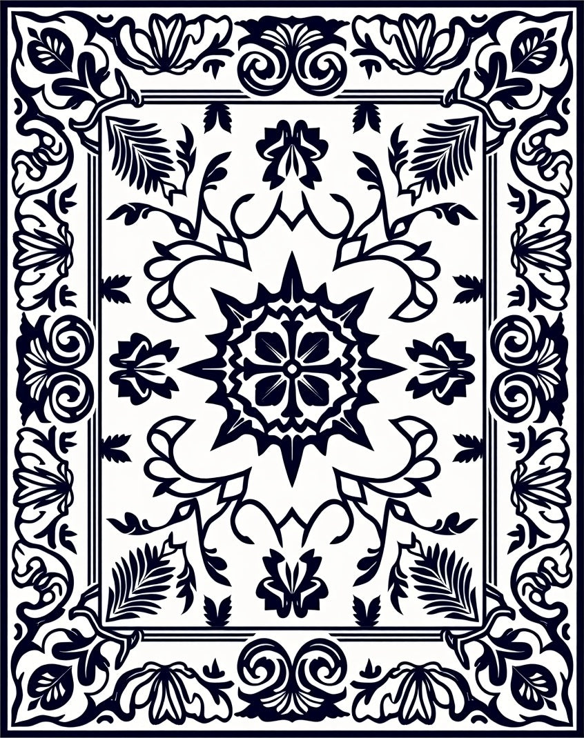 Elaborate Floral And Vine Pattern Rug