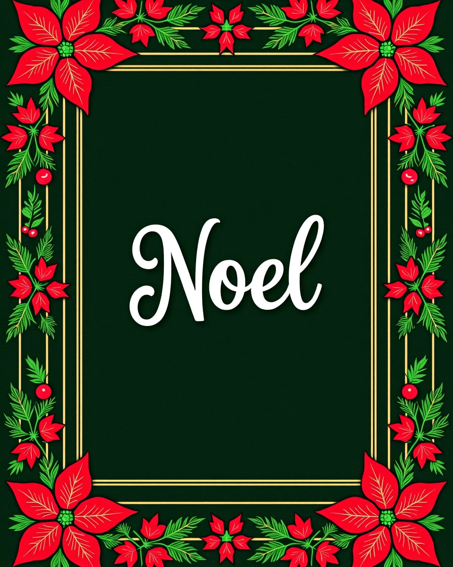 Red Poinsettia Green Border Rug