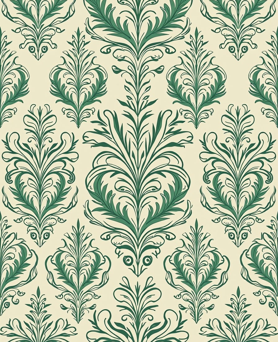Elegant Green Floral Damask Pattern Rug
