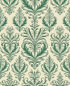 Elegant Green Floral Damask Pattern Rug