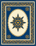 Ornate Blue Gold Floral Patterned Rug