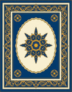 Ornate Blue Gold Floral Patterned Rug