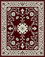 Red Floral Scrollwork Traditional Design Rug