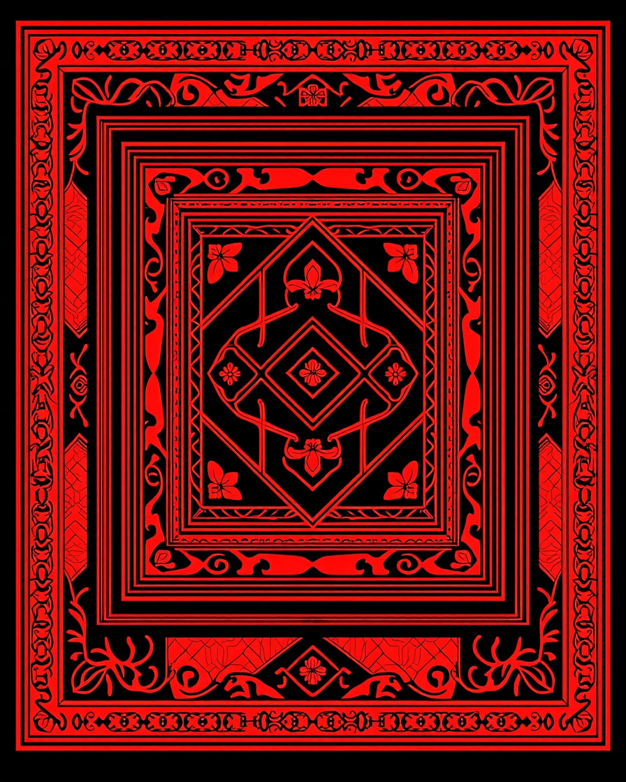 Bold Red Black Geometric Floral Border Design Rug