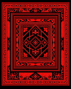 Bold Red Black Geometric Floral Border Design Rug