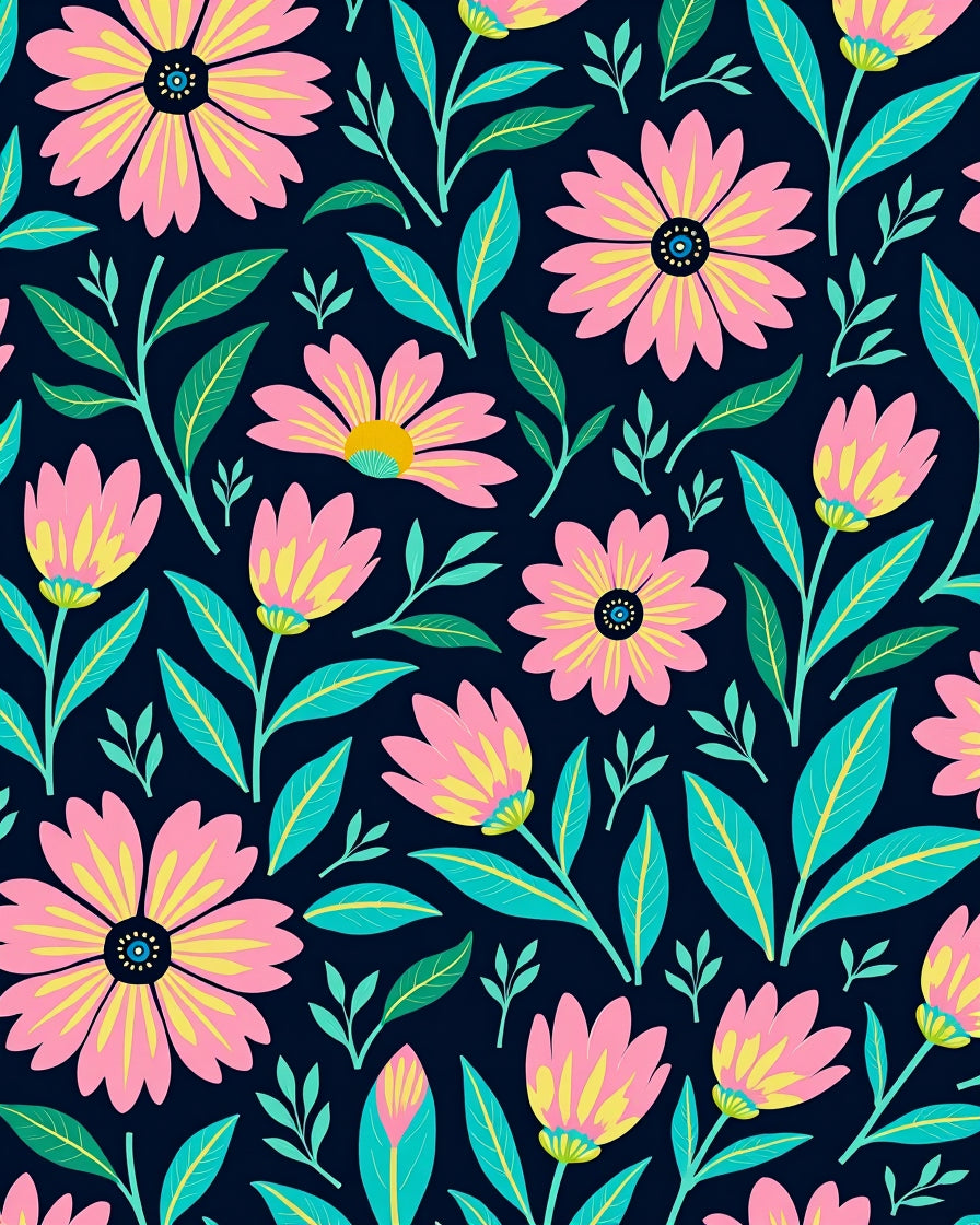 Whimsical Pink Yellow Floral Garden Design Rug