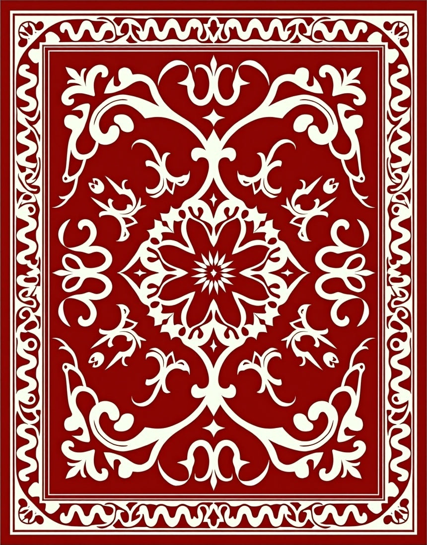 Classic Red Floral Medallion Pattern Rug