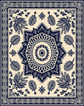 Navy Leaf Starburst Geometric Mandala Rug